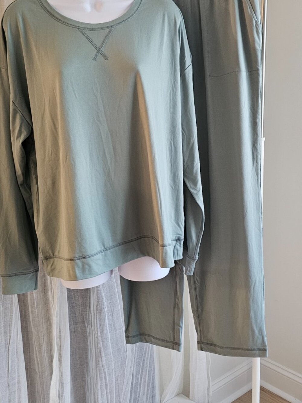 AnyBody Regular Lush Jersey Long Sleeve Top and Ankle Pant Sage Size L NEW - Picture 3 of 3